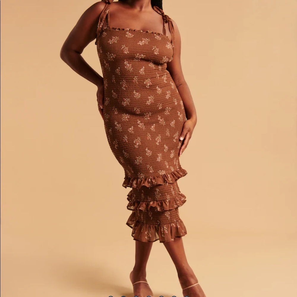 Abercrombie Tie Strap Smocked Midi Dress